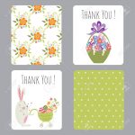 Vector Set Of Easter Small Cards With Funny Bunnies And Flowers   Printable Easter Greeting Cards Free