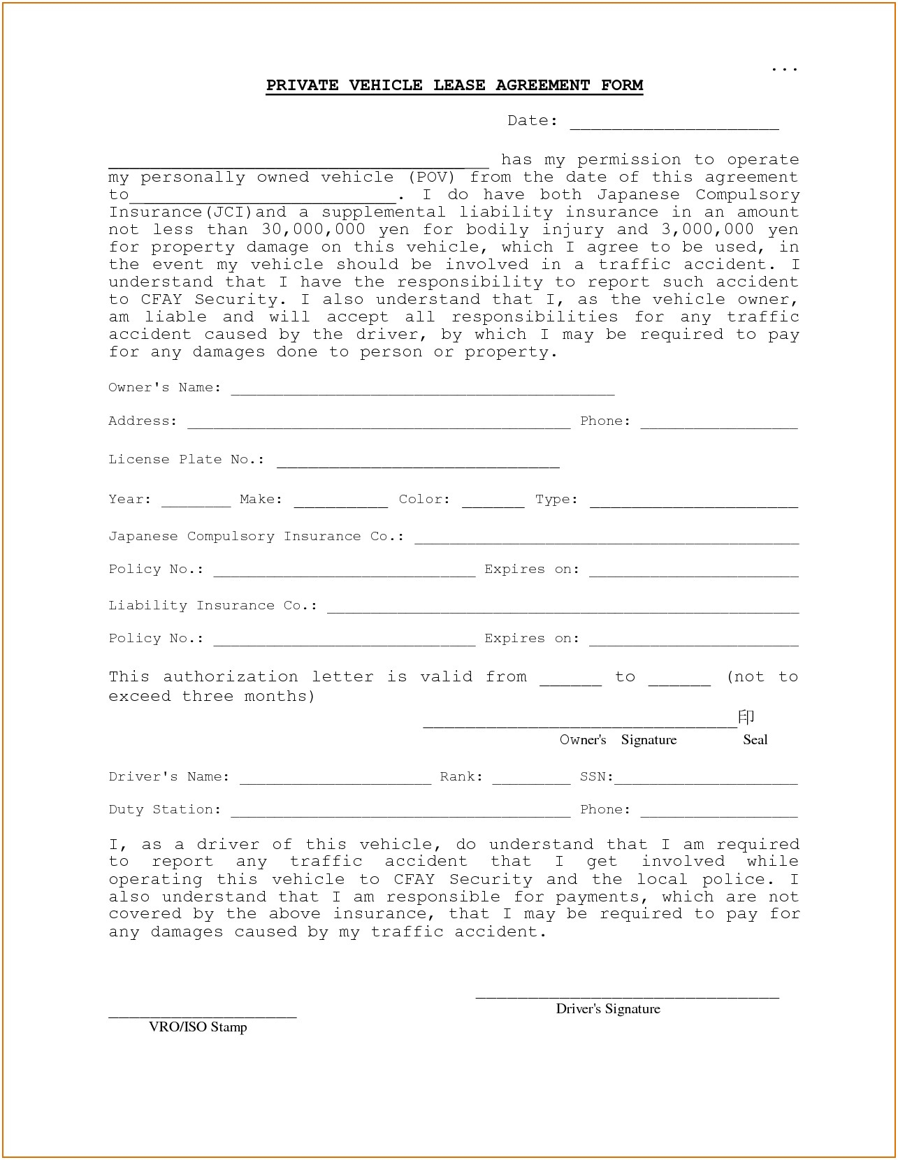 Vehicle Lease Agreement Template Free Car Lease Form Resume Template - Free Printable Vehicle Lease Agreement