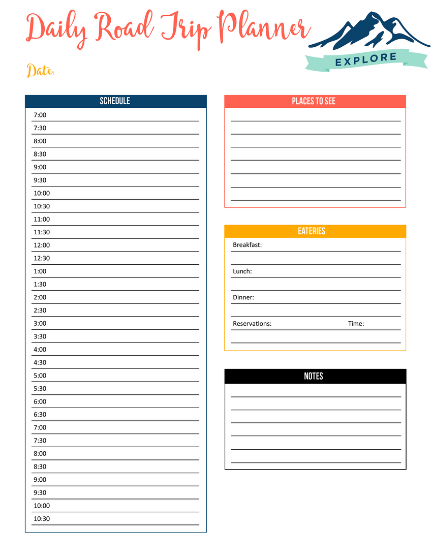 road trip planner printable