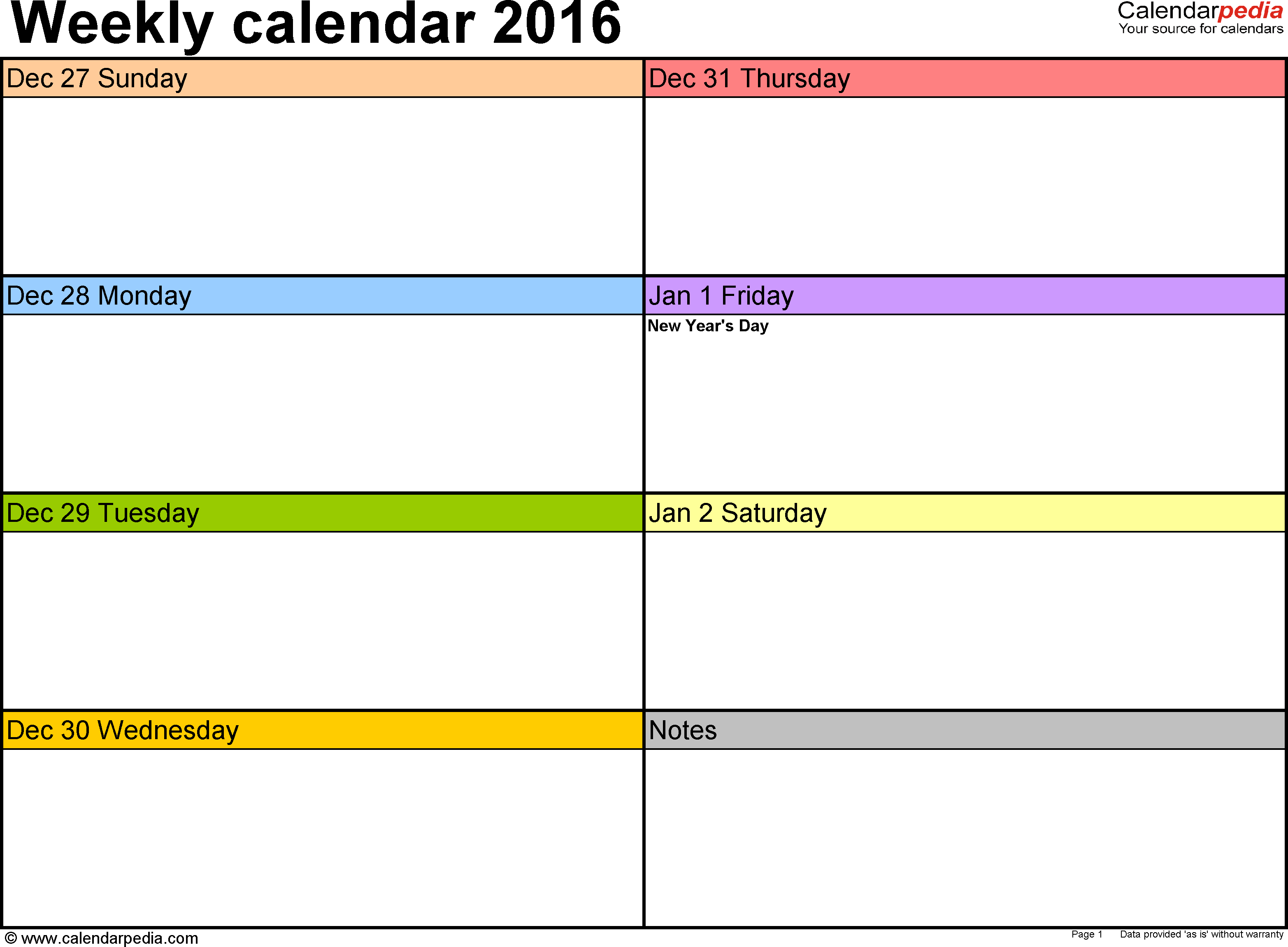 Weekly Calendar 2016 For Pdf - 12 Free Printable Templates - Free Printable Pocket Planner 2016