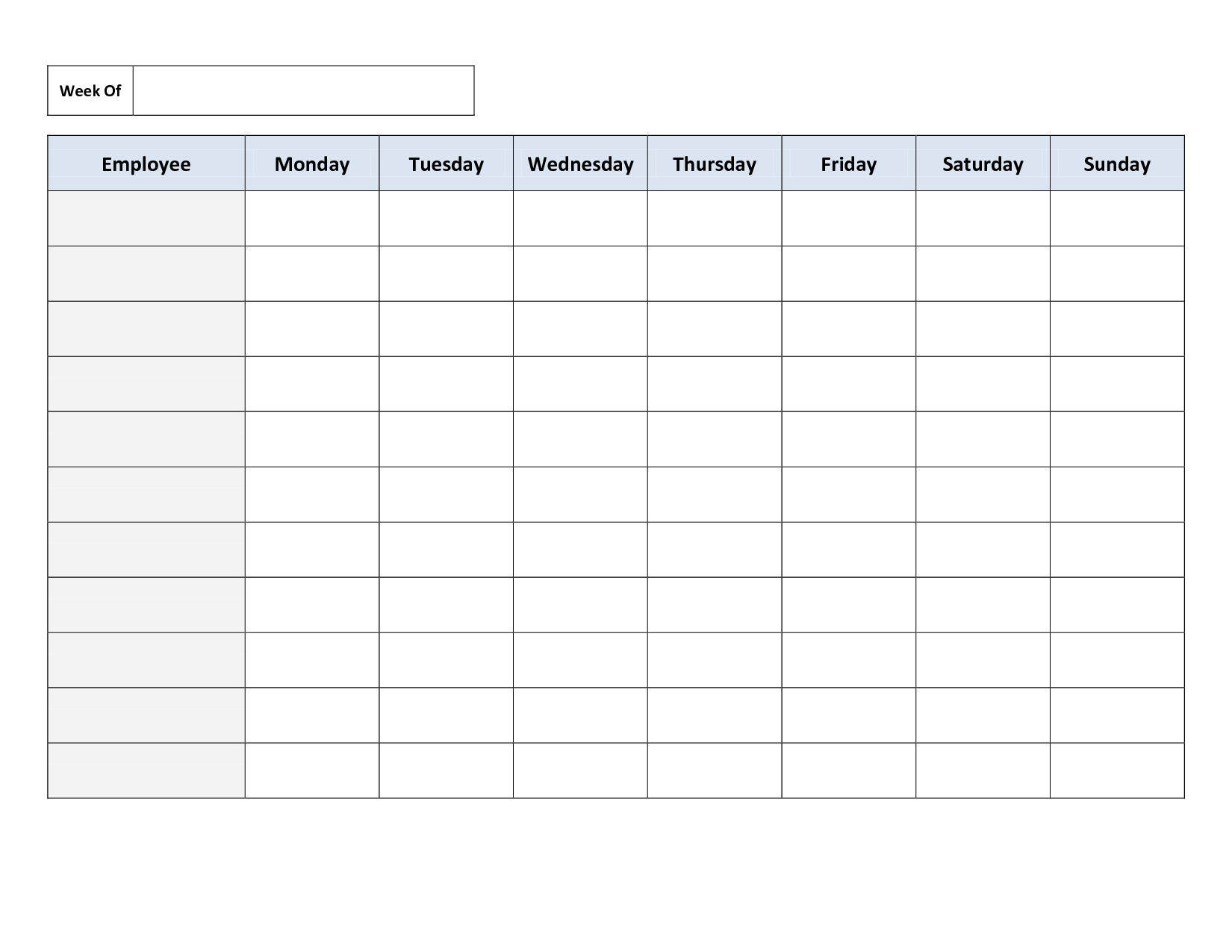 Weekly Employee Work Schedule Template. Free Blank Schedule.pdf - Free Printable Blank Work Schedules