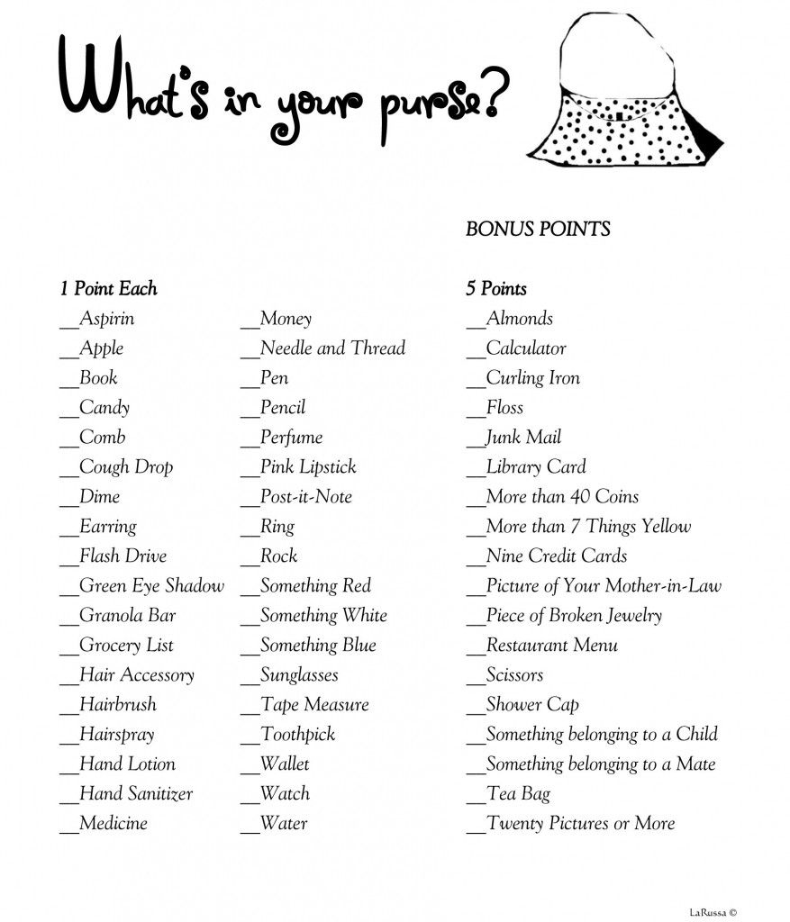 What&amp;#039;s In Your Purse Gamei Think This Would Be A Fun, No Pressure - Free Printable Bridal Shower Games What&amp;amp;#039;s In Your Purse