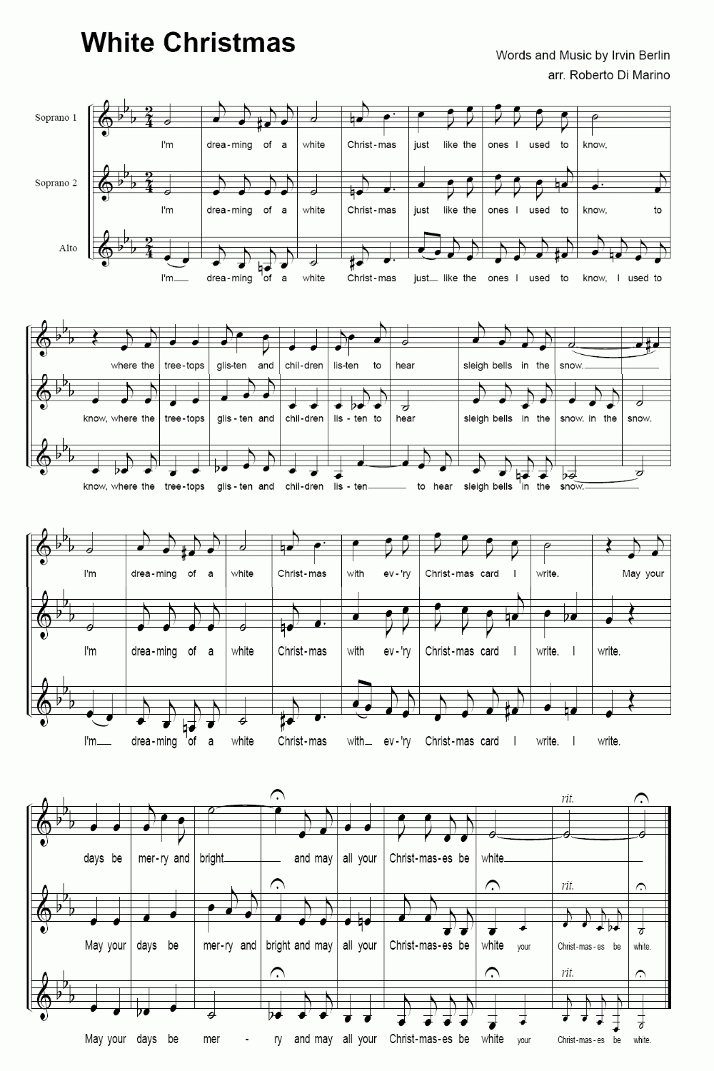 White Christmas Sheet Music - Free Score White Christmas - Free Printable Lyrics To Christmas Carols