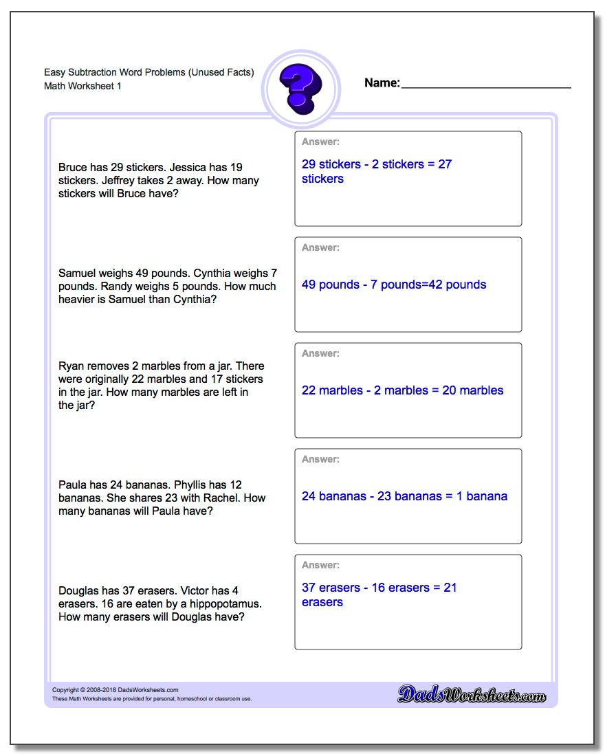 Word Problems - Free Printable Maths Worksheets Ks1