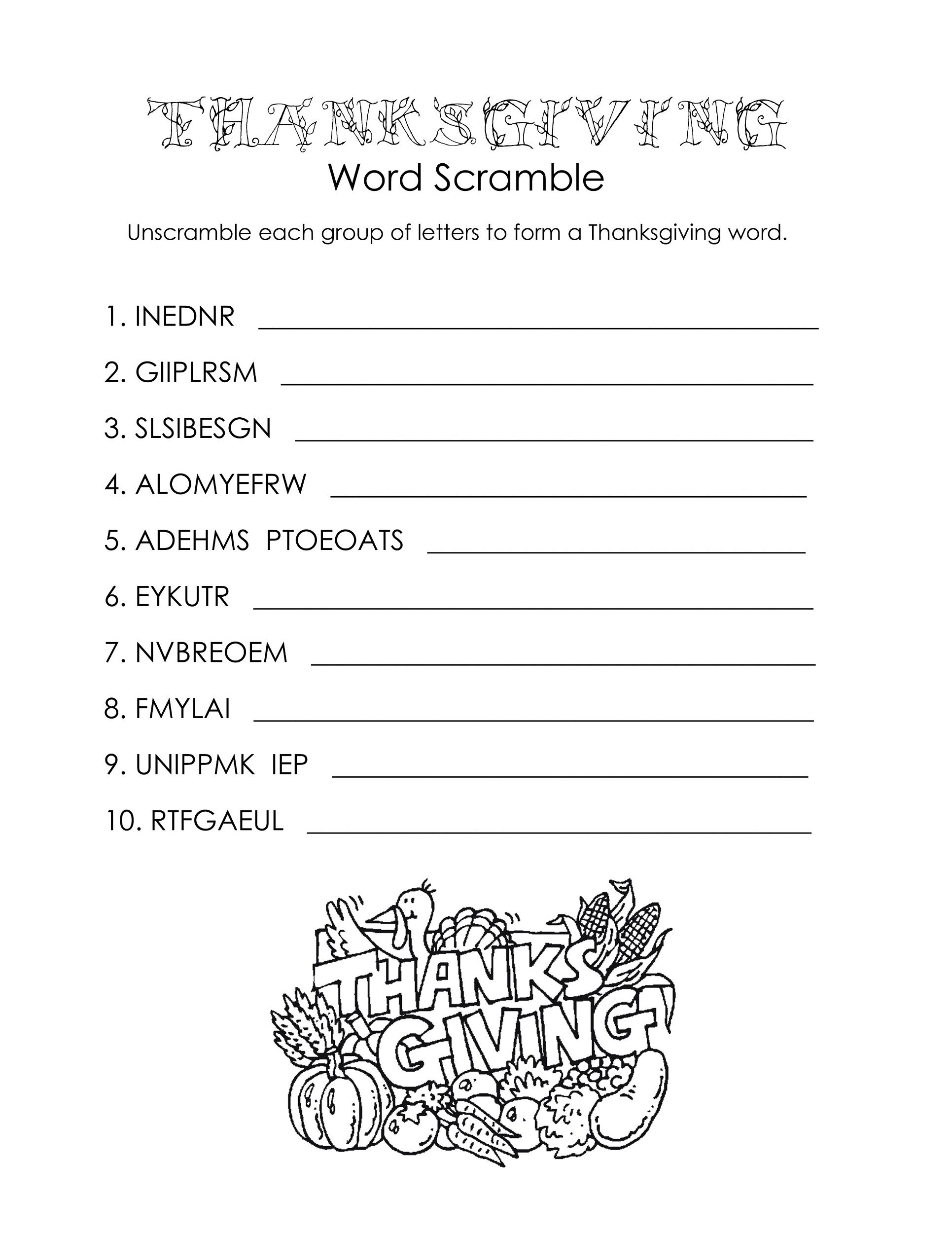 Word Scramble Worksheets Thanksgiving | K5 Worksheets | Christmas - Free Printable Word Scramble Worksheets