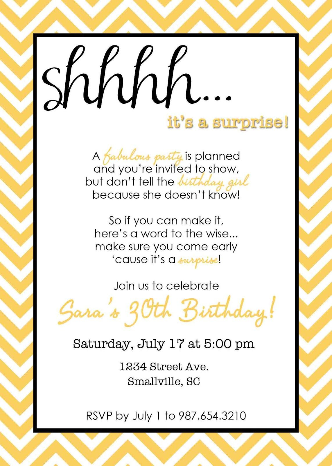 Wording For Surprise Birthday Party | Free Printable Birthday - Free Printable Surprise Party Invitation Templates