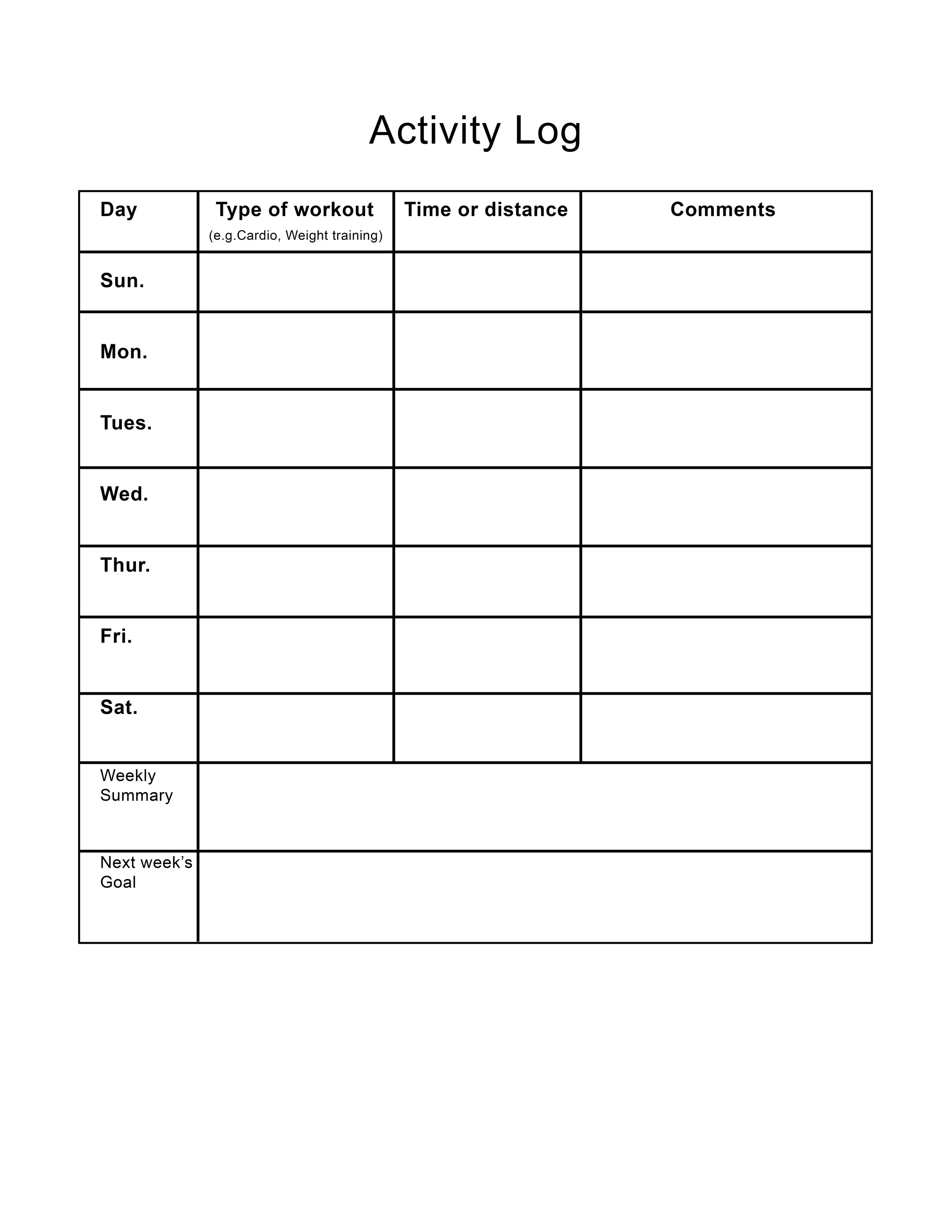 Workout And Diet Journal - Free Printable Fitness Log