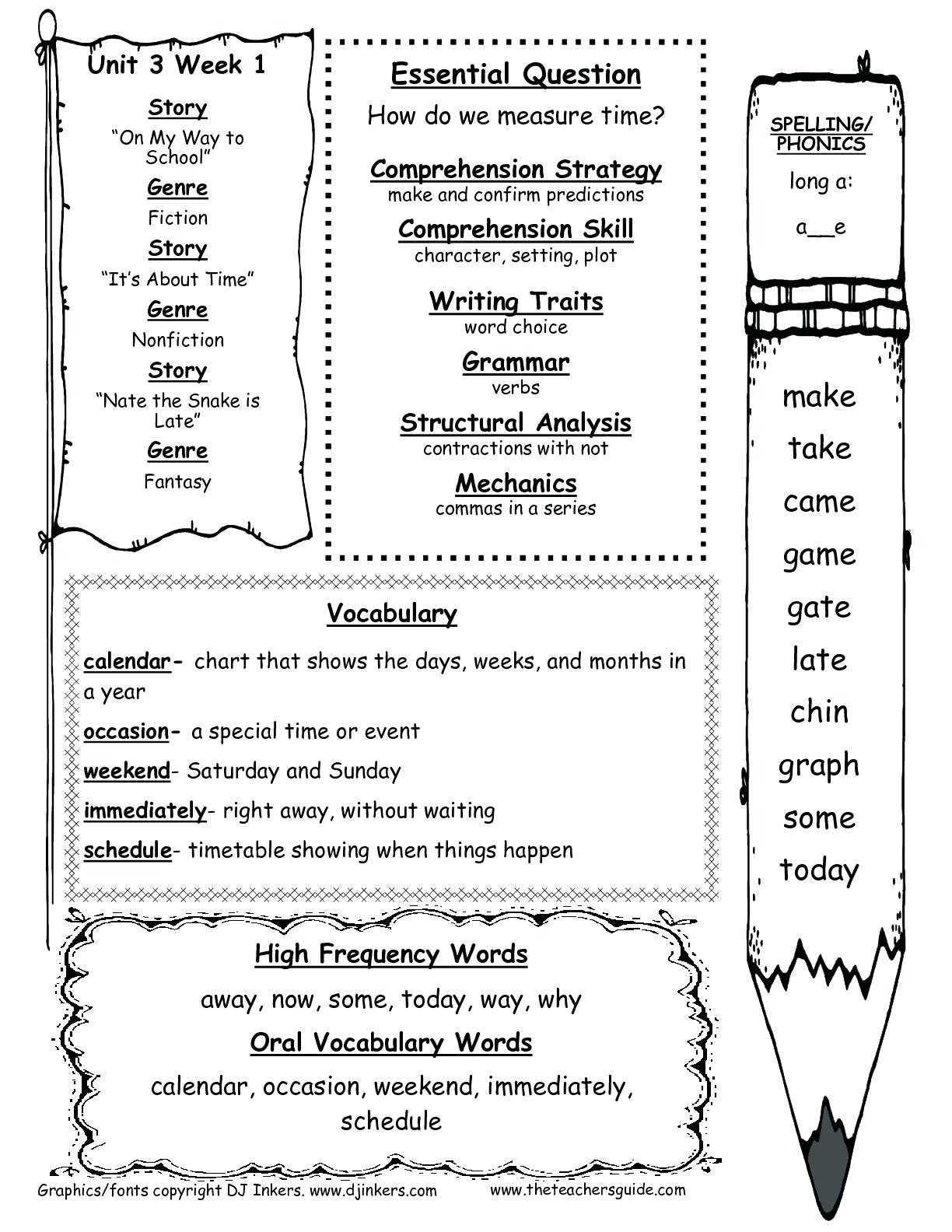Worksheets For 1St Graders Reading First Grade Wonders Unit Three - Free Printable Worksheets For 1St Grade