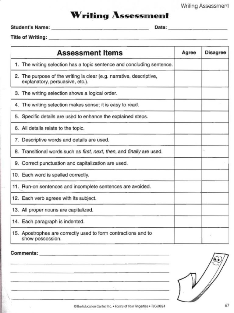 writing assessment rubric free printable great checklist to use